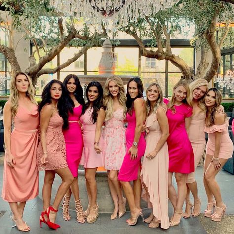 Pink Bridesmaid Bachelorette Outfit, Bachelorette Pink Theme Outfits, Bachelorette Outfits Group Pink, Pink Dinner Party Outfits, Shades Of Pink Bachelorette Party Outfit, Pink Hen Party Outfits, Bachelorette Bridesmaid Outfits, All Pink Outfit Bachelorette Party, Pink Party Theme Outfit