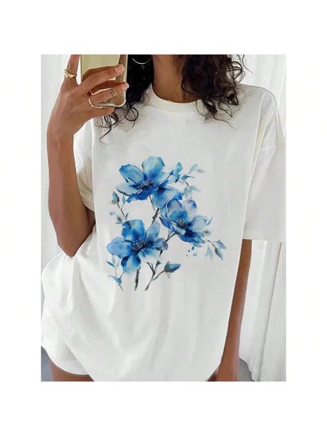 Clothing Women's Clothing Women's Printing Fashion Cute Flower Pattern Cute 90s Short Sleeved Summer T-Shirt Casual T-Shirt White Casual,Cute   Knitted Fabric Floral,Plants  Slight Stretch  Women Clothing, size features are:Bust: ,Length: ,Sleeve Length: Cute Flower Pattern, Summer Tie Dye, Rose Fashion, Knitted Swimsuit, Fabric Floral, Cute Flower, Tie Dye Print, Casual T Shirt, Summer Tshirts