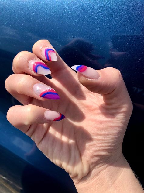 Pride Nails Bisexual, Bi Pride Nails Designs, Bisexual Nail Ideas, Asexual Nails, Bi Nails, Bisexual Nails, Bi Pride Nails, Subtle Pride Nails, Passion Nails