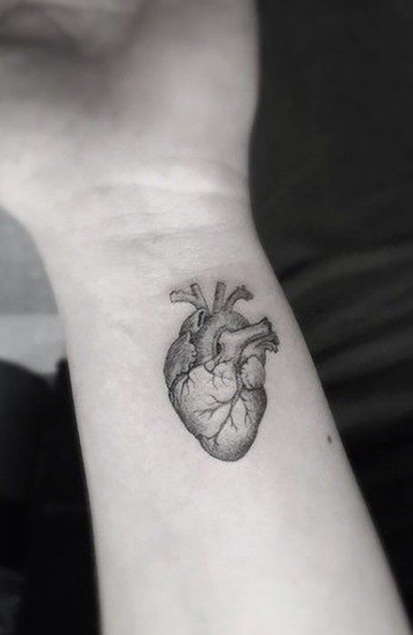 A Heart Tattoo, Anatomical Tattoos, Recreational Therapist, Heart Tattoo Wrist, Unique Wrist Tattoos, Therapy Website, Anatomical Heart Tattoo, Medical Tattoo, Cool Wrist Tattoos