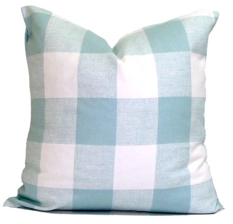 Pillow Form Sizes, Light Blue Throw Pillows, Blue Buffalo Check, Buffalo Plaid Pillows, Light Blue Pillows, Aqua Pillows, Buffalo Check Pillows, Farmhouse Throw Pillow, Plaid Pillow Covers