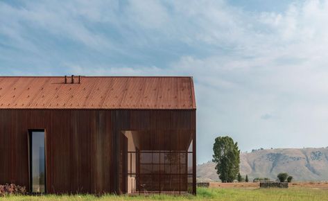 Corten House, Natural Views, Steel Cladding, Steel Barns, Corrugated Roofing, Modern Barn House, Shed Homes, Modern Barn, Street Furniture