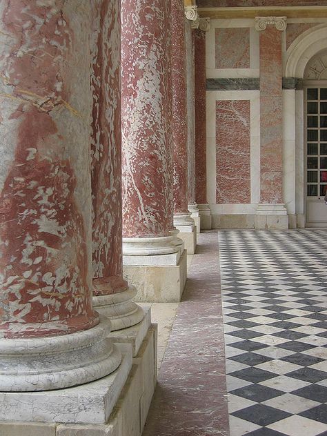 Grand Trianon, Versailles Architecture Baroque, Versailles France, Chateau Versailles, Marble Columns, Palace Of Versailles, Chateau France, French Chateau, Pink Marble, Beautiful Architecture