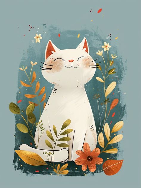 Image showcase presented by ThetaCursed, License: CC BY-NC 4.0 White Cat Painting, Cat With Flowers, Stuffed Pumpkin, Cat Phone Wallpaper, Surrounded By Flowers, Cat Art Illustration, Grooming Tips, Halloween Drawings, Cats Illustration