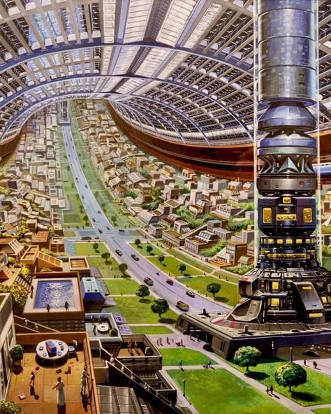 Angus Mckie, Suburban Interior, Space Station Interior, Space Colony, 70s Sci Fi Art, Scifi Fantasy Art, Amazing Maps, Futuristic Art, Space City