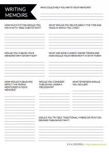 Writing Memoirs (Writer Worksheet Wednesday) | creative writing blog #writerprompts #writer #author Memoir Outline, Memoir Writing Prompts, Autobiography Writing, Memoir Writing, Writing Blog, Writers Notebook, Book Writing Tips, Writing Worksheets, Writing Workshop