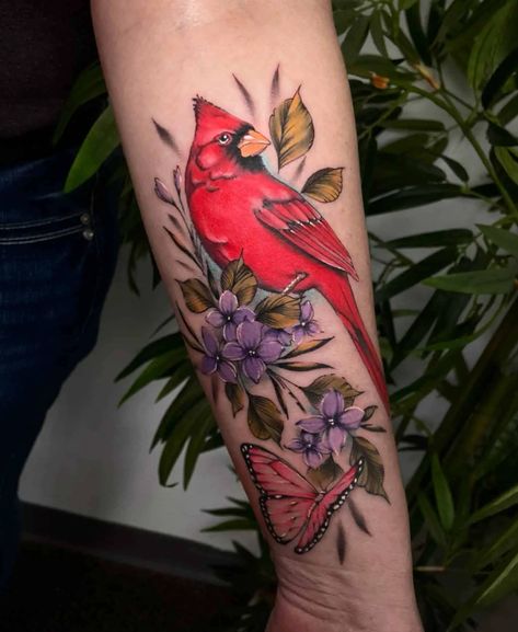 Red Bird Tattoo, Cardinal Bird Tattoos, Red Cardinal Tattoos, Half Sleeve Tattoo Upper Arm, Dogwood Flower Tattoos, Bird And Flower Tattoo, Red Bird Tattoos, Cardinal Tattoo, Cardinal Tattoos