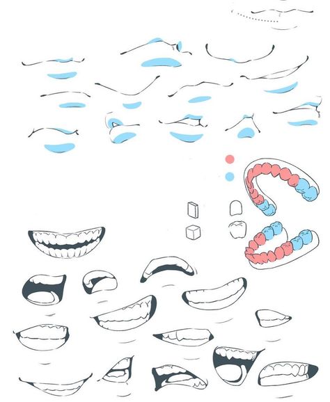 Teeth Tutorial Drawing, Draw A Mouth, Procreate Free Brushes, Drawing Mouth, Teeth Drawing, Tooth Cartoon, Drawing Anime Bodies, Art Notes, Teeth Art