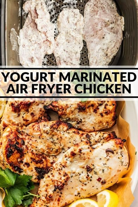 Yogurt Marinated Air Fryer Chicken Greek Yogurt Chicken Marinade, Greek Yogurt Chicken Recipes, Mediterranean Chicken Breast, Greek Yogurt Marinated Chicken, Greek Chicken Breast, Air Fryer Recipes Chicken Breast, Greek Marinated Chicken, Yogurt Marinated Chicken, Greek Yogurt Chicken