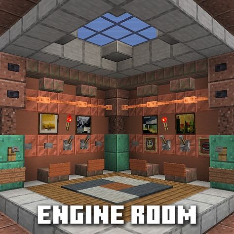 ExecutiveTree-MinecraftBuilds on Instagram: “Minecraft: Steampunk Engine Room . I used some new 1.17 blocks to build an engine room! The walls are made of copper and terracotta and the…” Copper Minecraft, Minecraft Copper, Minecraft Build Hacks, Minecraft Steampunk, Minecraft Things, Minecraft Interior, Engine Room, Minecraft Tips, Minecraft Stuff