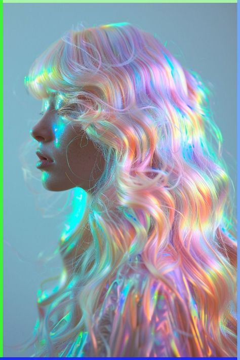 Holographic Hair, Glitter Hair, Creative Hairstyles, Hair Reference, Rainbow Hair, Pretty Hair, Up Girl, Hair Designs, Pretty Hairstyles