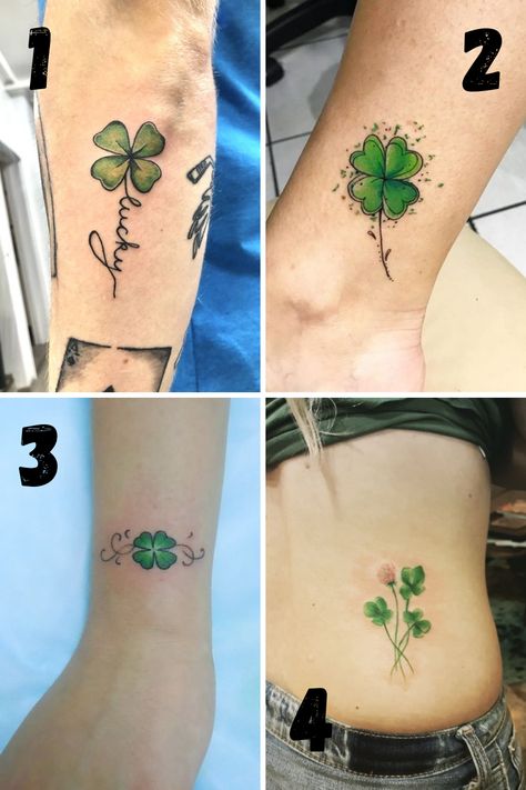 Luckiest Four Leaf Clover Tattoos - tattooglee Four Leaf Clover Dog Paw Tattoo, Shamrock Tattoo Ideas, Irish Shamrock Tattoo For Women, Irish Clover Tattoo For Women, 4 Clover Leaf Tattoo, Small Shamrock Tattoos For Women, Four Leaf Clover Tattoo Design, 4leaf Clover Tattoo, Shamrock Tattoo For Women