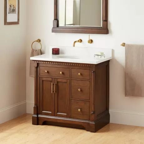 36" Claudia Vanity With Undermount Sink - Antique Coffee, Porcelain Sinks, Cabinet Vanity, Single Basin Sink, Mahogany Cabinets, Timeless Bathroom, Acrylic Tub, Single Sink Vanity, Marble Vanity Tops, White Sink