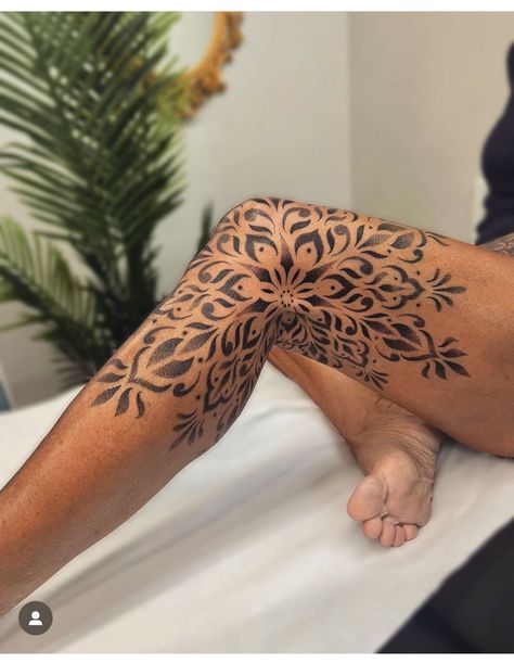 Mandala Tattoo Leg, Tattoo Bein Frau, Leg Sleeve Ideas, Bum Tattoo, Shin Tattoo, Muster Tattoos, Dotwork Tattoo, Leg Tattoos Women, Leg Sleeve Tattoo