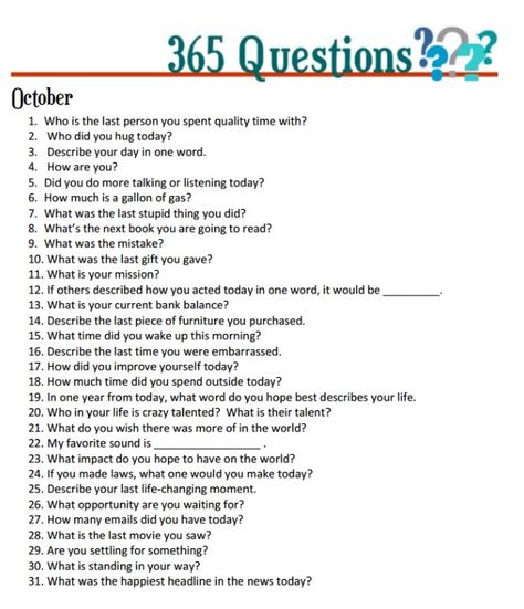 Penpal Questions, Daily Journal Prompts 365 Questions, Kids Job Chart, Monthly Journal Prompts, 365 Questions, 5 Year Journal, Question Prompts, 2022 Journal, 30 Day Writing Challenge