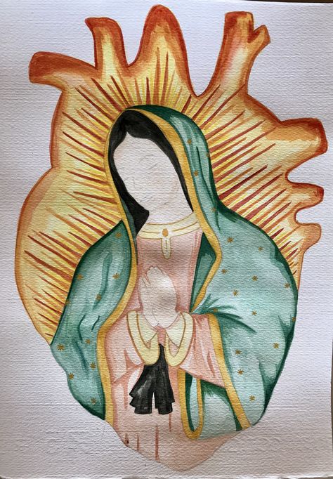 Virgin Mary Painting Easy, Virgin Mary Drawing, Virgin Mary Painting, Happy Birthday Drawings, Hispanic Art, Easy Disney Drawings, Virgin Mary Art, Mexican Culture Art, Chicano Drawings