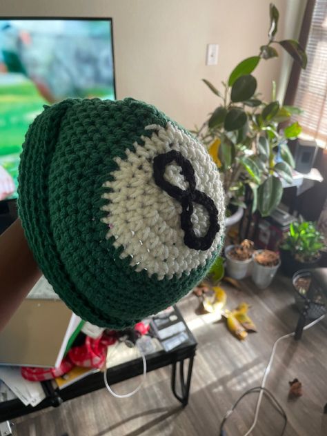 Things To Knit For Your Boyfriend, 8 Ball Crochet Beanie, Crochet Hat Projects, 8 Ball Crochet Hat, Fun Crochet Beanies, Crochet 8 Ball Beanie, Crochet Ideas Boyfriend, Men’s Crochet Gifts, Funky Crochet Ideas