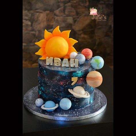 Universe cake by Julie's Sweet Cakes Universe Cake, Galaxy Smash Cake, Planets Cake Birthday, Planet Birthday Cake, Planets Cake Ideas, Solar System Cakes For Kids, Universe Cake Ideas, Universe Birthday Cake, Solar System Birthday Cake