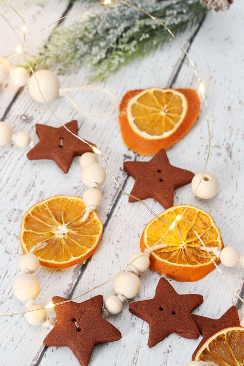 Dried Orange Garland, Sustainable Holiday, Orange Ornaments, Cinnamon Ornaments, Sustainable Christmas, Neutral Christmas Decor, Dough Ornaments, Orange Christmas, Trendy Diy