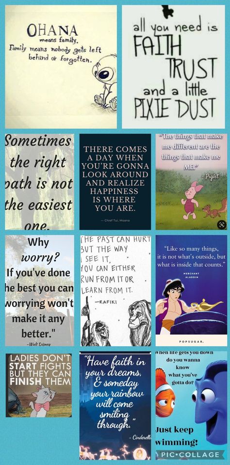 Disney Motivational Quotes, Disney Characters Quotes, Family Meaning, Character Quotes, Disney Quotes, Pixie Dust, Quote Posters, No Worries, Best Quotes