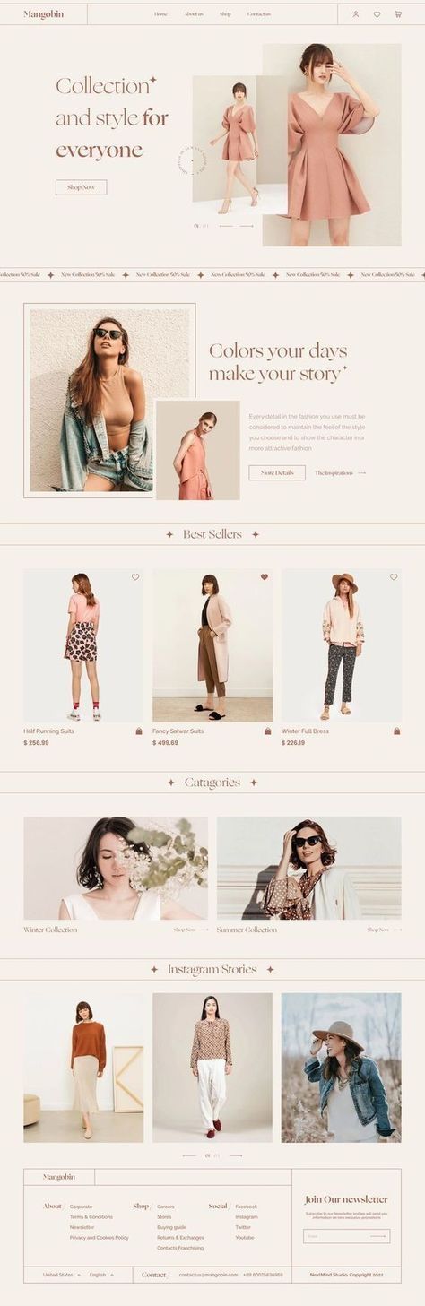 Ecommerce Ui Design, Fashion Web Design, Fashion Website Design, Minimalist Theme, Landing Page Inspiration, Website Landing Page, Page Layout Design, Ecommerce Web Design, Webdesign Inspiration