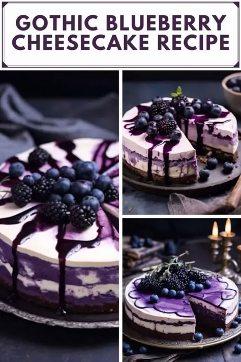 Gothic Yard Landscape, Gothic Dessert Ideas, Black Dinner Food, Goth Cake Recipe, Gothic Tea Party Food, Complex Dessert Recipes, Black Velvet Cheesecake, Interesting Cheesecake Recipes, Gothic Baked Goods