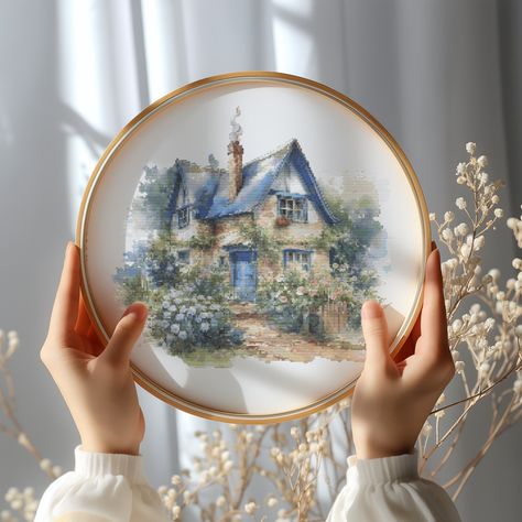 Cross stitch pattern with a country house will be available for instant download once payment is confirmed.  💥 Buy 3 or more  get 30% OFF! Counted cross stitch patterns are easy to use in your embroidery and hoop art projects. Rustic cottage cross stitch can be an unique gift for someone you love or as a farmstyle home decor. ❤️ ABOUT: You can use it with any colors and counts AIDA fabric. Size: 200 x 184 stitches 14 Count Aida: 14.17 x 12.99 inches or 36.3 x 33.4 cm (excluding allowances) 16 C Cross Stitch Landscape Patterns Free, Cross Stitch House Patterns, Cottage Cross Stitch, Country Embroidery, Unique Embroidery Designs, Large Cross Stitch Patterns, Cross Stitch Embroidery Patterns, French Cross Stitch, Cross Stitch Home