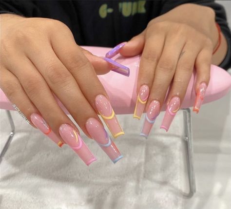 Summer Acrylic Long Coffin Nail Ideas Long Acrylic Nail Designs, Ombre Acrylic Nails, Polygel Nails, Her Nails, Long Acrylic Nails Coffin, Long Square Acrylic Nails, Bling Acrylic Nails, Uñas Acrilicas, Acrylic Nails Coffin