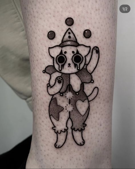 Trippy Flash Tattoo, Silly Tattoos, Aesthetic Tattoo Ideas, 15 Aesthetic, Funky Tattoos, Clown Tattoo, Kawaii Tattoo, Creepy Tattoos, Doodle Tattoo