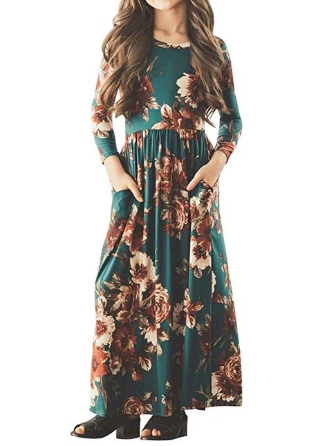 Amazon.com: MITILLY Girls Flower 3/4 Sleeve Pleated Casual Swing Long Maxi Dress with Pockets: Clothing Maxi Dress Floral, Long Sleeve Dresses, Sleeve Dresses, For Girls, Long Dress, Maxi Dress, Elastic, Floral, Dresses