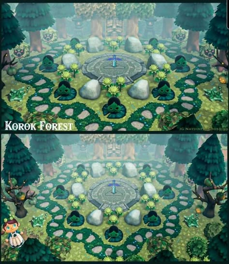 Korok Forest, Animal Crossing Designs, Lost Woods, Rock Garden Design, Animal Crossing Wild World, Island Theme, Fantasy Island, New Animal Crossing, Animal Crossing Game