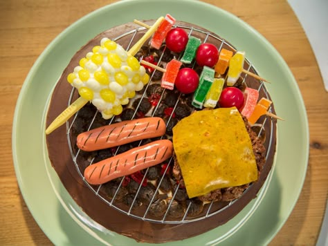 Get-Your-Grill-On Cake recipe from The Kitchen via Food Network Birthday Cake For Dad Father, Cake For Dad, Puffed Rice Cereal, The Kitchen Food Network, Dad Birthday Cakes, Birthday Bbq, Puffed Rice, Cake Stuff, Delectable Desserts