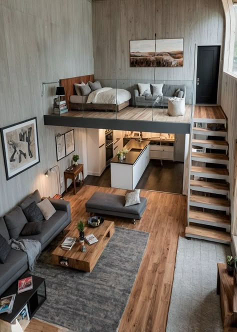 Tiny House 2 Space House, Tiny Loft, Loft House Design, Loft Interior Design, Tiny House Loft, Interior Design Your Home, Small Apartment Design, Loft Interiors, Tiny House Floor Plans