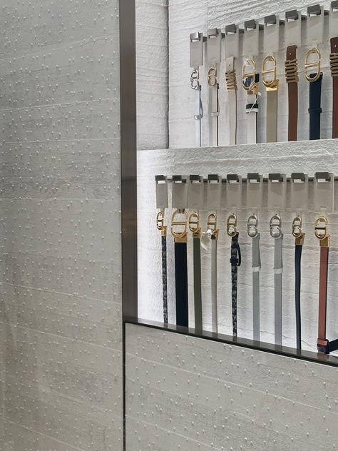 #dior #jadoredior #diorbelts #belts Belt Display Retail, Display Retail, Hanging Wardrobe, Belt Display, Shop Front, Store Interior, Closet Ideas, Shop Display, Luxury Shop