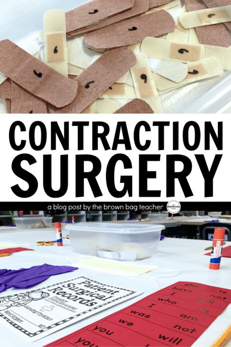 Contraction Surgery Contraction Surgery, Contractions Activities, 2nd Grade Grammar, 2nd Grade Writing, Classroom Transformation, 2nd Grade Ela, Grammar Activities, Teaching Grammar, Teaching Language Arts