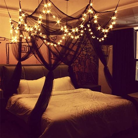 BEAUTIFUL DECORATION - Add more elegance in the room by hanging this bed net over your bed. Decorated with star lights, the net will be more beautiful. Corner Bed Canopy, Goth Bohemian, Mosquito Net Canopy, Corner Bed, Bed Net, Canopy Bed Curtains, Room Things, Canopy Curtains, Star String Lights