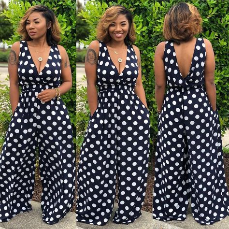 cd0dce8fca267bf1fb86cf43e18d5598desc51638415ri Polka Dot Romper Outfit, Jumpsuits For Women Classy, Plus Size Romper Jumpsuits, Jump Suits, Overalls Plus Size, Polka Dot Jumpsuit, Loose Jumpsuit, Plus Size Romper, Casual Rompers