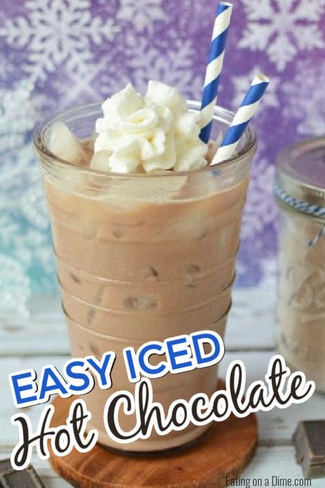 Ice Chocolate Drink Recipe, How To Make Iced Hot Chocolate, Iced Chocolate Drink Recipe, Good Hot Chocolate Recipes, Iced Cocoa Drink Recipe, Cold Chocolate Drinks, Iced Chocolate Recipe, Ice Hot Chocolate, Frozen Hot Chocolate Recipe Easy