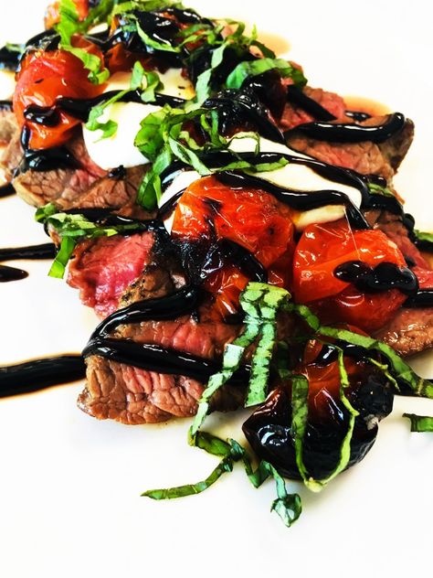 Steak Caprese, Asian Steak Bites, Balsamic Marinade, Goat Cheese Stuffed Chicken, Flat Iron Steak, Grilled Flank Steak, Cooking Tomatoes, Marinated Steak, Balsamic Chicken