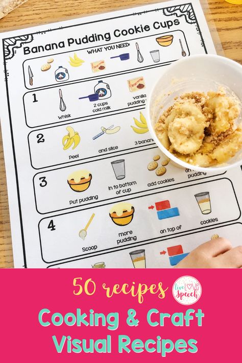 Pre K Cooking Activities Recipes, Cooking Recipes For Preschoolers, Easy Cooking For Kids At School, Homeschool Cooking Curriculum For Kids, Picture Recipes For Kids Free Printable, Cooking In Preschool, Visual Recipes For Kids Free Printable, Elementary Cooking Activities, Cooking Activities For Kindergarten