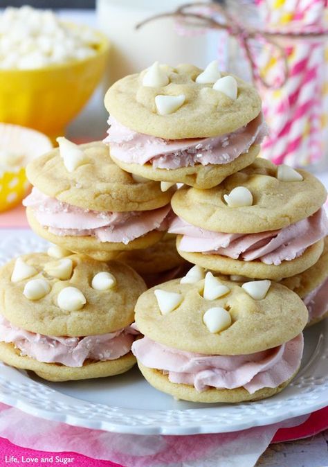 lemon raspberry cookie sandwich Cookies Raspberry, Raspberry Cookie, Life Love And Sugar, Raspberry Frosting, Cookie Sandwich, Cookie Sandwiches, Raspberry Cookies, Lemon Raspberry, Lemon Cookies