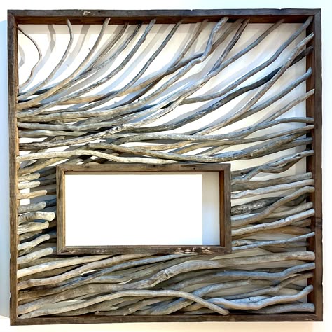 Twig Art Diy Tree Branches, Sea Wood Art, Drift Wood Art Wall Hangings, Tree Limb Projects Diy Ideas, Driftwood Art Ideas, Driftwood Picture Frame, Drift Wood Wall Art, Fish Driftwood Art, Branch Ideas