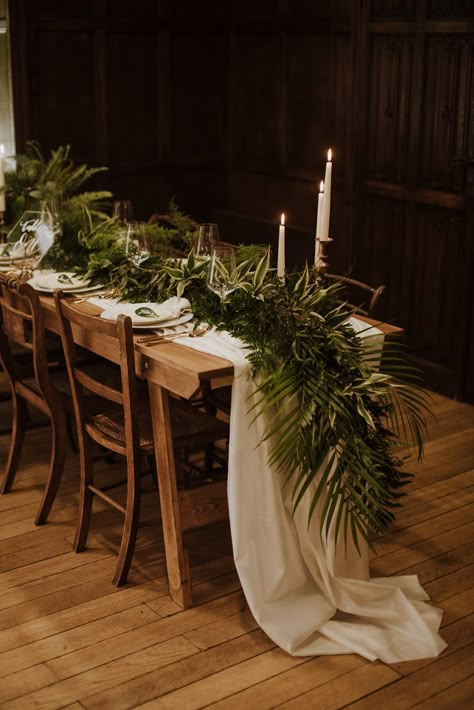 Foliage Table Runner, Fern Table Runner, Floral Runner Wedding, Fern Wedding Decor, Wedding Table Runner Ideas, Xcaret Wedding, Organic Wedding Decor, Fern Garland, Foliage Wedding Decor