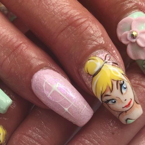 Tinkerbell Nails, Nail Art Disney, Disney Nails, Pastel Nails, Prom Nails, 3d Nail Art, Birthday Nails, Mani Pedi, Spring Nails