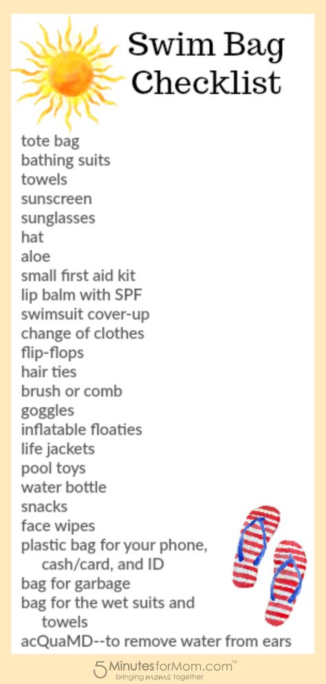 Swim Bag Checklist - Perfect Pool Bag Essentials For Families | Free Printable | Sponsored Pool Bag Essentials, Teenager Style, Trendy Travel Bags, Beach Bag Essentials, Swim Bag, Bag Checklist, Spf Lip Balm, Travel Bag Essentials, Holiday Packing