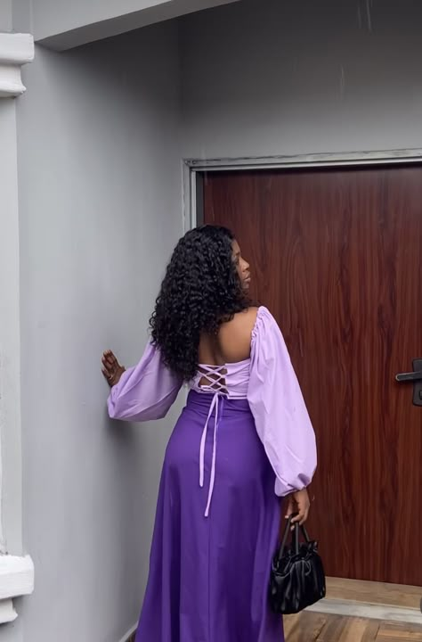 Purple Outfit Ideas Black Women, Matching Purple Satin Skirt And Top, Elegant Purple Silk Traditional Wear, Purple Dinner Outfits Black Women, Ankara Two Piece Outfit Skirt Maxi, Influencer Dress To Impress, Elegant Purple Pleated Maxi Skirt, Dope Fashion Outfits, Classy Short Dresses