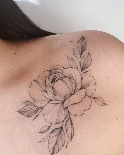 Peony Tattoo Sketch, Rope Tattoo, Peony Flower Tattoos, Floral Thigh Tattoos, Flower Tattoo Drawings, Tattoo Floral, Small Flower Tattoos, Flower Tattoo Shoulder, Back Of Shoulder Tattoo