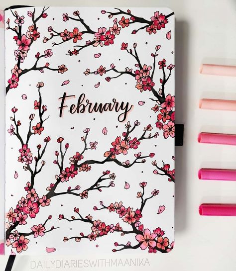 Winter Planner Ideas, Border Desings Aesthetic, Book Journal Front Page, Bujo Starter Pages, Bujo 2023 Cover Page, Cherry Blossom Bullet Journal, Aesthetic Bujo Ideas, Journal Decoration Ideas, First Page Ideas