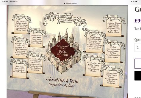 Hogwarts Wedding Ideas, Castle Wedding Theme, Wedding Seating Plan Ideas, Wedding Guest Ideas, Harry Potter Wedding Ideas, Table Names Wedding, Themed Names, Harry Potter Table, Wedding Table Themes