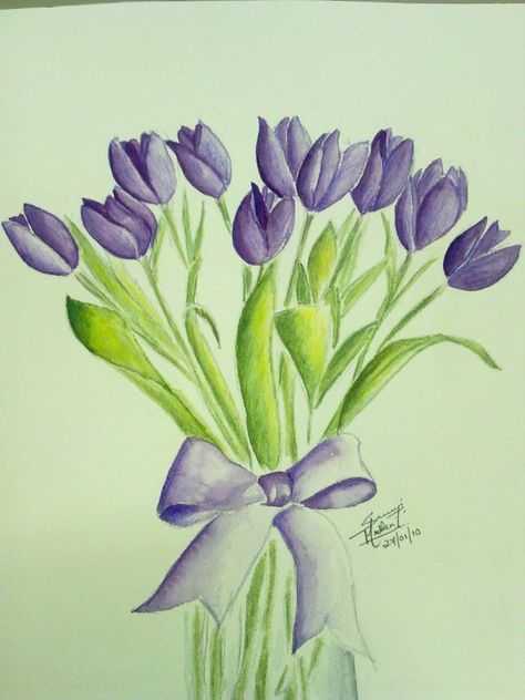 Purple tulips - painted for a friend as a wedding gift Purple Tulip Drawing, Purple Tulip Painting, Purple Pictures, Tulip Drawing, Tulip Painting, Tulips Art, Coloring Ideas, Tulip Bouquet, Purple Tulips